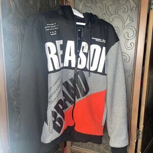 Reason Brand Sherpa Lined Full‎ zip Sweater Jacket With Hood Men's Size L